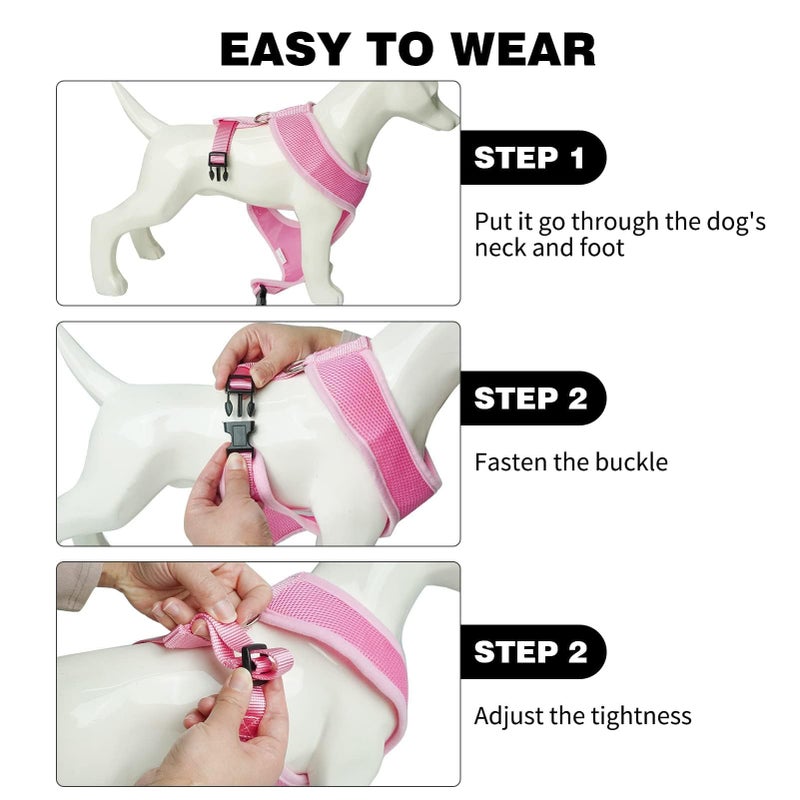 BINGPET No Pull Dog Harness Medium Sized Dog,Breathable Mesh Puppy Cat Harnesses,Adjustable Escape Proof Pet Outdoor Harnesses,Soft & Lightweight Small Dog Harness for Training and Walking,Pink, M - Image 5